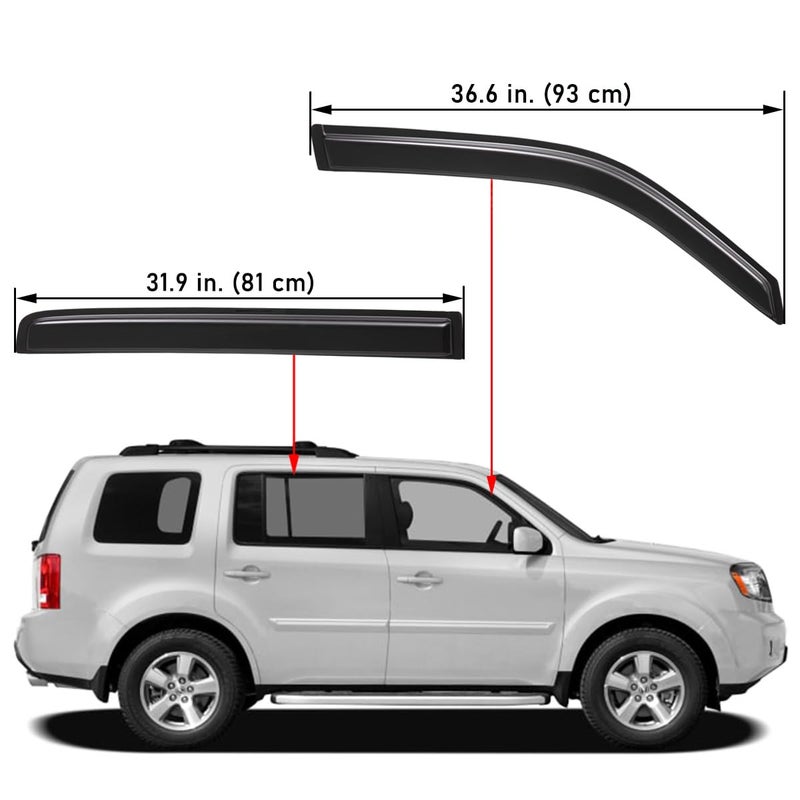 Lightronic Extra Durable Outside Mount Auto Vent Window Visor, Fits 2009-2015 Honda Pilot, UV Protection Rain Guard, Original Wind Deflector, No-Drill Easy Install, Dark Smoke, 4-Pcs - Image 2